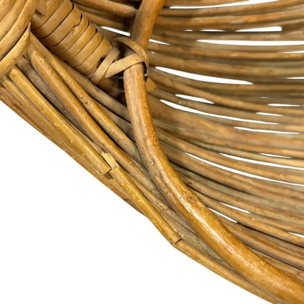 Pencil Reed Wood Basket handmade signed unique boat shape vintage centerpiece